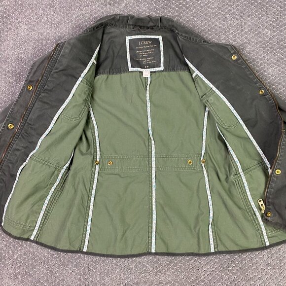 J. CREW Relaxed Boyfriend Field Jacket Women's XS Green Cotton Military Gorpcore - Picture 5 of 12